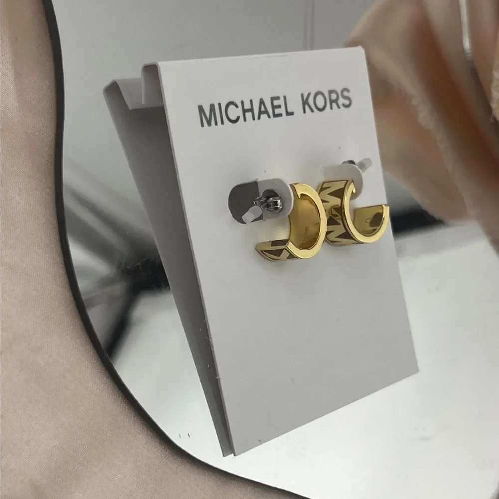Michael Kors Gold-Tone Signature Hoop Earrings - Picture 6 of 6